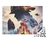 Silueta de Bombero, Rompecabezas de 1000 Piezas para Adultos, Silueta de Bombero, oración, Fuego, heroico, Premium Resistente, desafiante difícil, Alivio del estrés, 38x26cm/1000pzas