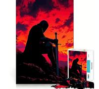 Silueta de Caballero con Espada al Atardecer para Adultos Rompecabezas de 1000 Piezas Rompecabezas Mental Divertido y Relajante Montaje de imágenes Una cálida Sorpresa 50x75cm