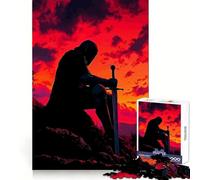 Silueta de Caballero con Espada al Atardecer Rompecabezas de 1000 Piezas para Adolescentes Mejora la Memoria Juego Relajante Bordes limpios Artículo de Santa Claus 38x26cm