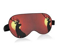 Silueta de ciervo negro en luz de luna llena sobre máscaras de ojos rojas Bloques de cubierta Máscara de sueño de luz Cubierta de sombra Cubierta de sombra de ojos relajante con correa ajustable para