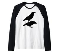 Silueta de Cuervo Negro dominante, diseño Animal de Poder Oscuro Camiseta Manga Raglan