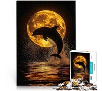 Silueta de delfín, Luna y océano Rompecabezas de 1000 Piezas para Adultos Juego de Preguntas Cada Pieza es única: un desafiante y Divertido Juego Familiar 38x26cm