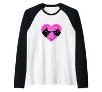 Silueta de Dos Gatos Negros Dentro de una Forma de corazón Rosa Camiseta Manga Raglan