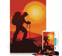 Silueta de Excursionista al Atardecer, Rompecabezas de 1000 Piezas para Adolescentes, Juguete de lógica Clara, pasatiempo Tranquilo, Corte Perfecto, Regalo clásico 38x26cm
