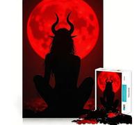 Silueta de Figura con Cuernos bajo la Luna roja Rompecabezas de 1000 Piezas para Adultos y Adolescentes Mejora la Memoria Ligero y Relajante Corte preciso Un Regalo Encantador 38x26cm