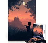 Silueta de flautista, Castillo y Paisaje Rompecabezas para Adolescentes 1000 Piezas Juego de lógica Diversión en Interiores Bordes precisos Pieza de colección de Arte 38x26cm
