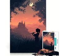Silueta de flautista, Castillo y Paisaje Rompecabezas para Adolescentes 1000 Piezas Juego de lógica Diversión en Interiores Bordes precisos Pieza de colección de Arte 38x26cm