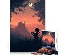Silueta de flautista, Castillo y Paisaje Rompecabezas para Adultos de 1000 Piezas Juguete de lógica de Alta precisión Divertido y fácil de armar Regalo Memorable 50x75cm