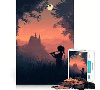 Silueta de flautista, Castillo y Paisaje Rompecabezas para Adultos de 1000 Piezas Juguete de lógica de Alta precisión Divertido y fácil de armar Regalo Memorable 50x75cm