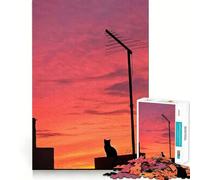 Silueta de Gato al Atardecer, Rompecabezas de 1000 Piezas para Adultos, Regalo, Juguete de Habilidad, Alivio del estrés, Corte Exacto, Lista de Deseos de Papá Noel 38x26cm