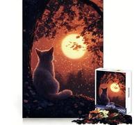 Silueta de Gato contra la Luna,Rompecabezas de 1000 Piezas para Adultos,Creativo,para Pensar con alegría,para Momentos de Ocio,Ajuste Perfecto,Regalo Creativo (38x26cm)