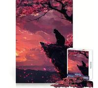Silueta de Gato Negro bajo Flores de Cerezo Rompecabezas de 1000 Piezas para Adultos Un Reto para el Pensamiento Entretenimiento Casual Corte preciso Regalo sincero (50x75cm)