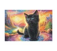 Silueta de Gato Negro Frente a la Luna Puzzle 1000 Piezas Cartón Grueso para Adultos Diversión Grupal Entrenamiento Cerebral Regalo Navideño Regalo Ideal 1000 PCS