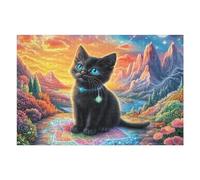 Silueta de Gato Negro Frente a la Luna Rompecabezas 1000 Piezas Cartón para Toda La Familia Entretenimiento Casero Calmar La Mente Calidad Profesional Detalle De Regalo 1000 PCS