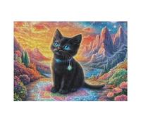 Silueta de Gato Negro Frente a la Luna Rompecabezas 300 Piezas Cartón Grueso para Mayores Noches Juegos Familiares Estimulación Mental Regalo San Valentín 300 PCS