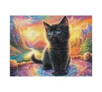 Silueta de Gato Negro Frente a la Luna Rompecabezas 500 Piezas Cartón para Expertos Mejora Memoria Actividad Tiempo Libre Pack Completo Original 500 PCS