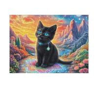 Silueta de Gato Negro Frente a la Luna Rompecabezas 500 Piezas Cartón Resistente para Adultos Actividades Grupales para Relajarse Decoración Pared Regalo Aniversario 500 PCS
