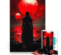 Silueta de Guerrero bajo la Luna roja para Adultos, Rompecabezas de 1000 Piezas, Juguete para ejercitar la Mente, Juguete de Ocio Suave, diseño para armar, Regalo de Temporada 50x75cm