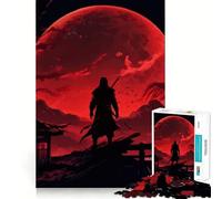 Silueta de Guerrero bajo la Luna roja, Rompecabezas de 1000 Piezas para Adolescentes, Juguete antiestrés, Corte preciso, Lista de Deseos de Papá Noel 38x52cm