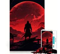 Silueta de Guerrero bajo la Luna roja, Rompecabezas de 1000 Piezas para Adultos, Juguete para Pensar, Calma, relajación, decoración de Pared con Corte Limpio 38x26cm