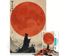 Silueta de Guerrero bajo la Luna roja, Rompecabezas de 1000 Piezas para Adultos, Regalo de lógica Fina, Juguete de Ocio Suave, Bordes limpios, Regalo Encantador 50x75cm