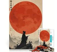 Silueta de Guerrero bajo la Luna roja, Rompecabezas de 1000 Piezas para Adultos, Regalos, Juguete de Habilidad, Alivio del estrés, Corte Exacto, Lista de Deseos de Papá Noel 38x26cm