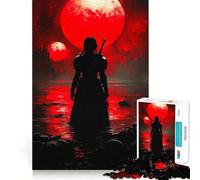 Silueta de Guerrero bajo la Luna roja, Rompecabezas difícil para Adultos, 1000 Piezas, Juguete de lógica, vínculo Familiar, Corte de precisión, cálida Sorpresa 38x26cm