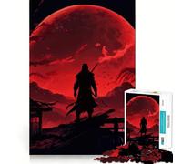 Silueta de Guerrero bajo la Luna roja Rompecabezas para Adolescentes 1000 Piezas Juguete de lógica Fina Pasatiempo Tranquilo Borde Limpio Pieza de colección de Arte 50x75cm