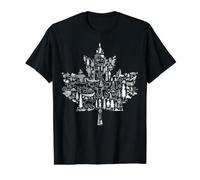 Silueta de Hoja de Arce Canadiense con Vida Silvestre y Cultura Arte Camiseta gráfica económica, Hombre, Negro, L