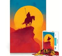 Silueta de Jinete a Caballo al Atardecer, Rompecabezas de 1000 Piezas para Adultos, Recuerdo, Mejora, Alivio del estrés, Corte Ajustado, Papá Noel, selección de Deseos 50x75cm