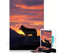 Silueta de Lobo al Atardecer,Rompecabezas de 1000 Piezas para Adolescentes Estimula la Mente Divertido Cierre Seguro Sin Piezas Sueltas Una Forma entretenida de Pasar el Tiempo Libre (38x26cm)