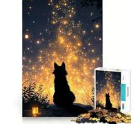 Silueta de Lobo contemplando el Cielo Estrellado Rompecabezas para Adolescentes de 1000 Piezas Juguete Que estimula la lógica Alegría Familiar Borde Premium 50x75cm