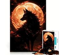 Silueta de Lobo contra Luna Naranja Rompecabezas de 1000 Piezas para Adultos Juego Que estimula la Mente Superficie Lisa y sin Rebabas Un pasatiempo Fascinante para los Momentos de Ocio (38x26cm)
