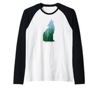 Silueta de lobo de bosque de montaña - Be Brave Stay Wild Camiseta Manga Raglan