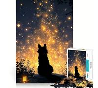 Silueta de Lobo Mirando al Cielo Estrellado Rompecabezas para Adolescentes 1000 Piezas Juguete para ejercitar la Mente Actividad para el hogar Arte de Pared con Corte de precisión Decoración 38x26cm