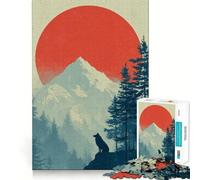 Silueta de Lobo,Paisaje de montaña,Artr,para Adolescentes,Rompecabezas de 1000 Piezas,Juego de Memoria,componentes Resistentes y de Corte Limpio,portátil,Ideal para Viajes (38x52cm)