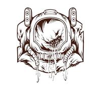 Silueta de monstruo con casco de astronauta espacial zombi que gotea y da miedo Pegatinas de grabado 54.6x61.8cm Varios tamaños Café