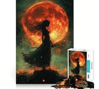 Silueta de Mujer con Espada y Luna roja, Rompecabezas de 1000 Piezas para Adultos, Regalo, Juguete de Habilidad, Alivio del estrés, Corte Exacto, Lista de Deseos de Papá Noel 38x52cm
