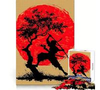 Silueta de Ninja con Sol Rojo y árbol Rompecabezas de 1000 Piezas para Adultos Mejora la Memoria Divertido Bordes precisos Regalo de Temporada (38x26cm)
