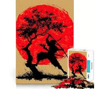 Silueta de Ninja con Sol Rojo y árbol Rompecabezas de 1000 Piezas para Adultos Mejora la Memoria Divertido Bordes precisos Regalo de Temporada (38x26cm)