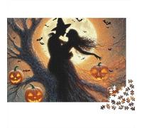 Silueta de Pareja de Halloween Puzzle 1000 Piezas para Adultos, Juegos Educativos, Antiestrés, Ejercita Memoria para Hombres, Mujeres, Mayores 300pcs (40x28cm)