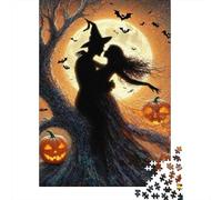Silueta de Pareja de Halloween Puzzle 1000 Piezas para Adultos, Juegos Educativos, Antiestrés, Fomenta Colaboración para Adultos/niños ≥12 Años 300pcs (40x28cm)