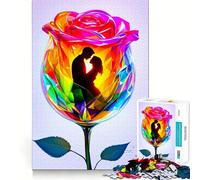 Silueta de Pareja en Rosa para Adultos, Rompecabezas de 1000 Piezas, Rompecabezas Mental, Divertido y Relajante, Imagen para armar, cálida Sorpresa 38x26cm