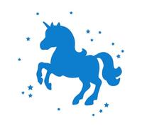 Silueta de pequeño poni, unicornio, estrellas, cuento mágico Calcomanías de pared 54x54.7cm Personalización personalizada Azul