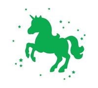 Silueta de pequeño poni, unicornio, estrellas, cuento mágico Calcomanías de pared 72x72.9cm Se puede modificar y añadir información Verde