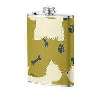 Silueta de perro del oeste de las Tierras Altas del Oeste,Frasco de acero inoxidable 304 de 8 oz con funda de cuero sintético, frasco de bolsillo para licor plano para exteriores