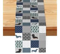 Silueta de Perro Salchicha en Color Negro y Fuego,Camino de Mesa de Lino sintético para el hogar, Fiestas, comedores, 33 x 183 cm