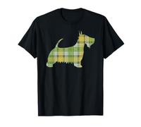 Silueta de perro terrier escocés tartán verde, blanco, amarillo Camiseta
