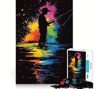 Silueta de Pescador con Salpicaduras de Colores, Rompecabezas de 1000 Piezas para Adolescentes, Juguete de lógica Mental, Tiempo Libre, Borde Fino, 38x26cm