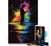 Silueta de Pescador con Salpicaduras de Colores, Rompecabezas de 1000 Piezas para Adultos, Juguete de lógica Mental, Alivio de la tensión, Corte Firme, 50x75cm